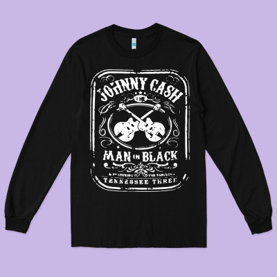 Johnny Cash Man In Black Long Sleeve Tee Designed By Studioelite