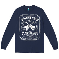 Navy johnny cash man in black Long Sleeve Tee - StudioElite