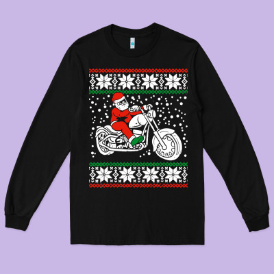 Santa Ridin Motocycle Long Sleeve Tee Designed By Studioelite