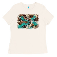 Bone Cowhide Turquoise Glitter Ladies Tee - FaDigitalArtStudio