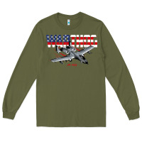 Army Green Military Airplane A-10 Warthog American Flag Long Sleeve Tee - StudioElite