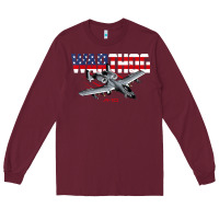 Burgundy Military Airplane A-10 Warthog American Flag Long Sleeve Tee - StudioElite