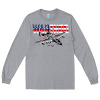 Heather Grey Military Airplane A-10 Warthog American Flag Long Sleeve Tee - StudioElite
