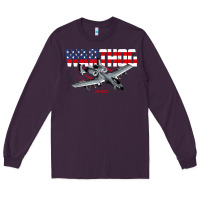 Plum Military Airplane A-10 Warthog American Flag Long Sleeve Tee - StudioElite