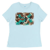 Baby Blue Cowhide Turquoise Glitter Ladies Tee - FaDigitalArtStudio
