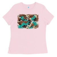 Bubblegum Pink Cowhide Turquoise Glitter Ladies Tee - FaDigitalArtStudio
