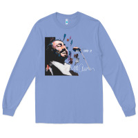 Colony Blue Original Portrait of Luciano Pavarotti Long Sleeve Tee - StudioElite