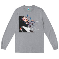 Heather Grey Original Portrait of Luciano Pavarotti Long Sleeve Tee - StudioElite