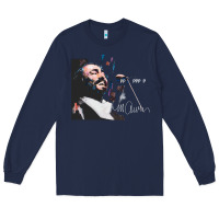 Navy Original Portrait of Luciano Pavarotti Long Sleeve Tee - StudioElite