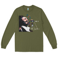 Army Green Original Portrait of Luciano Pavarotti Long Sleeve Tee - StudioElite