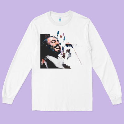 Original Portrait Of Luciano Pavarotti Long Sleeve Tee Designed By Studioelite