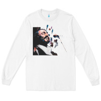White Original Portrait of Luciano Pavarotti Long Sleeve Tee - StudioElite