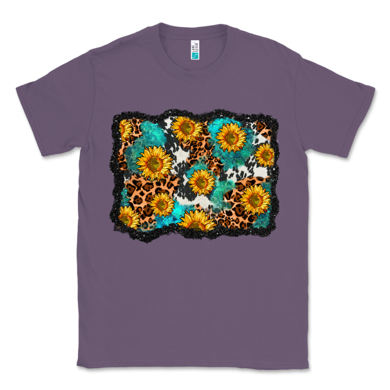 Cowhide Leopard Turquoise Sunflowers Pattern Olivia Classic Tee by OliviaCreatesArt | Teevron