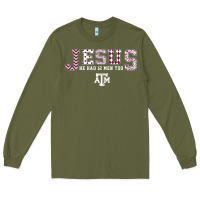Army Green Texas A&m Aggies Jesus - Had 12 Men - Patterned Long Sleeve Tee - PixelFlow