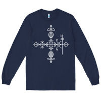 Navy haitian veve  voodoo symbol t shirt Long Sleeve Tee - PixelFlow
