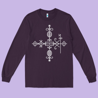 Haitian Veve  Voodoo Symbol T Shirt Long Sleeve Tee Designed By Pixelflow