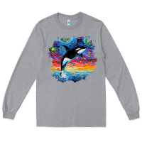 Heather Grey Orca Killer Whale Starry Night Impressionist Dog Art By Aja Long Sleeve Tee - PixelFlow