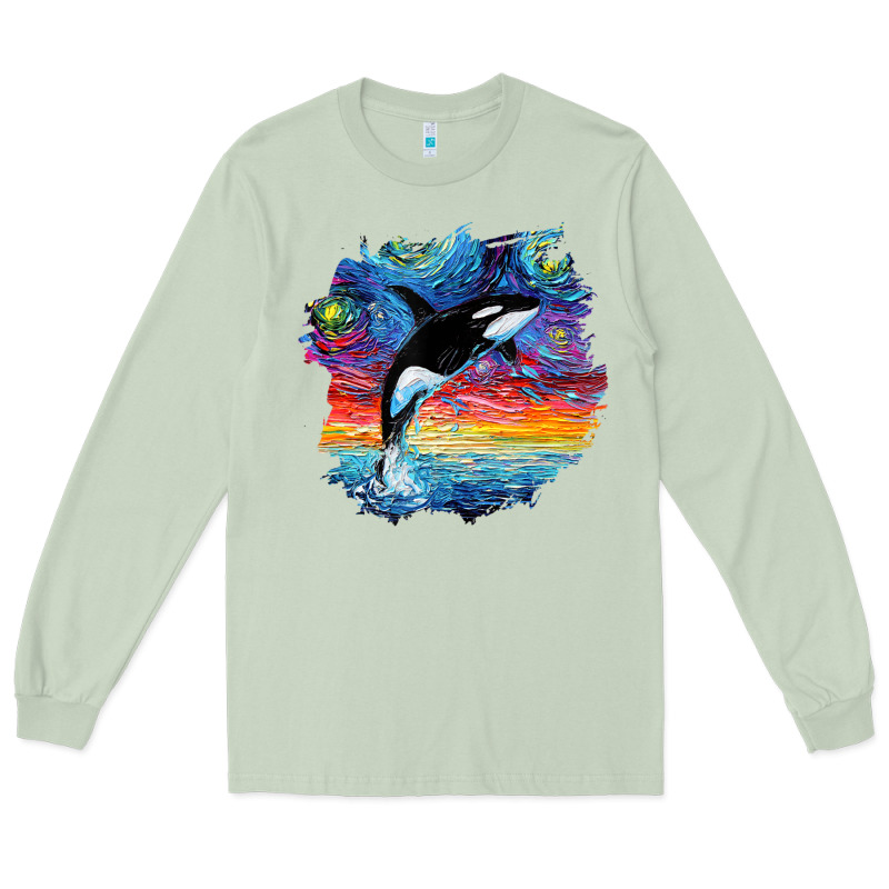 Orca Killer Whale Starry Night Impressionist Dog Art By Aja Long Sleeve Tee by PixelFlow | Teevron
