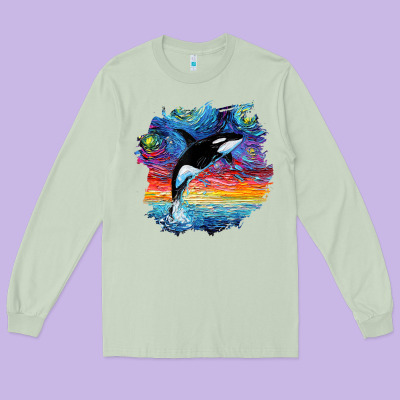 Orca Killer Whale Starry Night Impressionist Dog Art By Aja Long Sleeve Tee Designed By Pixelflow