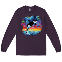 Plum Orca Killer Whale Starry Night Impressionist Dog Art By Aja Long Sleeve Tee - PixelFlow