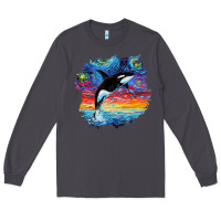 Smoke Orca Killer Whale Starry Night Impressionist Dog Art By Aja Long Sleeve Tee - PixelFlow