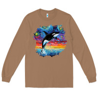 Toasted Coconut Orca Killer Whale Starry Night Impressionist Dog Art By Aja Long Sleeve Tee - PixelFlow