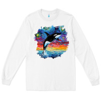 White Orca Killer Whale Starry Night Impressionist Dog Art By Aja Long Sleeve Tee - PixelFlow