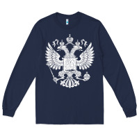 Navy russian double headed eagle for a russia fan gift t shirt Long Sleeve Tee - PixelFlow