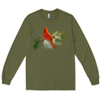 Army Green wild red cardinal bird long sleeve Long Sleeve Tee - PixelFlow