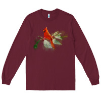 Burgundy wild red cardinal bird long sleeve Long Sleeve Tee - PixelFlow