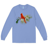 Colony Blue wild red cardinal bird long sleeve Long Sleeve Tee - PixelFlow