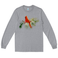 Heather Grey wild red cardinal bird long sleeve Long Sleeve Tee - PixelFlow
