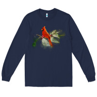 Navy wild red cardinal bird long sleeve Long Sleeve Tee - PixelFlow