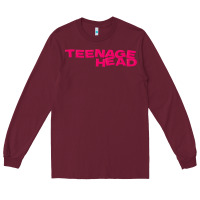 Burgundy Teenage Head Print (Pink) Plain Long Sleeve Tee - PixelFlow