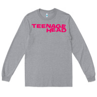 Heather Grey Teenage Head Print (Pink) Plain Long Sleeve Tee - PixelFlow