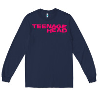 Navy Teenage Head Print (Pink) Plain Long Sleeve Tee - PixelFlow