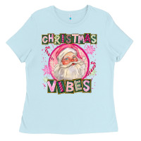 Baby Blue Pink Christmas Vibes Santa Ladies Tee - FaDigitalArtStudio