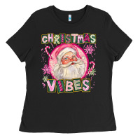 Pink Christmas Vibes Santa Ladies Tee | Teevron