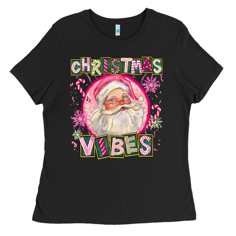 Pink Christmas Vibes Santa Ladies Tee by FaDigitalArtStudio | Teevron