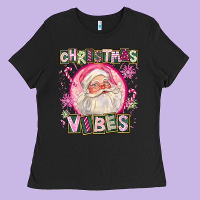 Pink Christmas Vibes Santa Ladies Tee Designed By Fadigitalartstudio