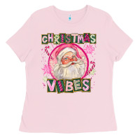 Bubblegum Pink Pink Christmas Vibes Santa Ladies Tee - FaDigitalArtStudio