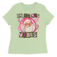 Matcha Pink Christmas Vibes Santa Ladies Tee - FaDigitalArtStudio