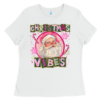 White Pink Christmas Vibes Santa Ladies Tee - FaDigitalArtStudio