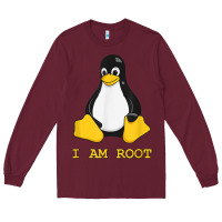 Burgundy Linux Mascot Tux the Penguin I Am Root TShirt Men Women Kids Long Sleeve Tee - PixelFlow