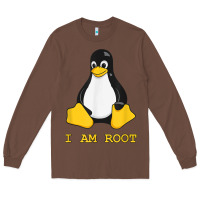 Chestnut Linux Mascot Tux the Penguin I Am Root TShirt Men Women Kids Long Sleeve Tee - PixelFlow