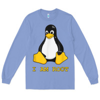 Colony Blue Linux Mascot Tux the Penguin I Am Root TShirt Men Women Kids Long Sleeve Tee - PixelFlow