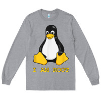 Heather Grey Linux Mascot Tux the Penguin I Am Root TShirt Men Women Kids Long Sleeve Tee - PixelFlow