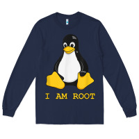 Navy Linux Mascot Tux the Penguin I Am Root TShirt Men Women Kids Long Sleeve Tee - PixelFlow