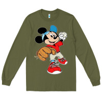 Army Green micky-playing-baseball-cartoon-illustration-- Long Sleeve Tee - PixelFlow