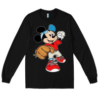Black micky-playing-baseball-cartoon-illustration-- Long Sleeve Tee - PixelFlow
